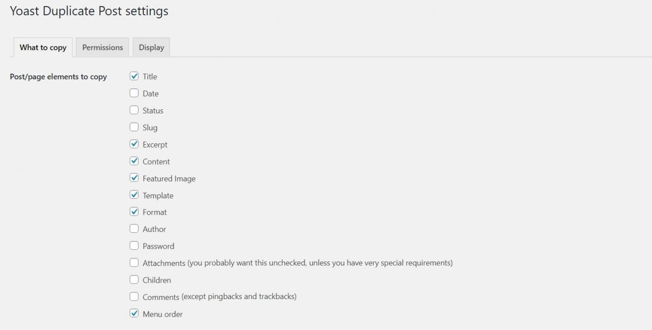 WordPress Page duplicate settings